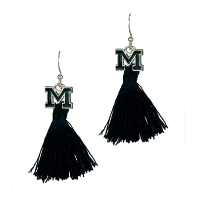 College Fashion University of Michigan Logo Charm Tassel Post Dangle Eambi Earrings