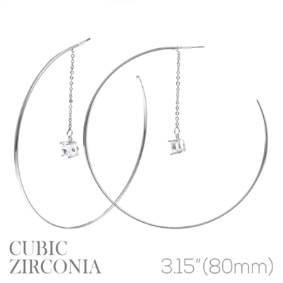 Silver Crystal Open Hoop Earrings