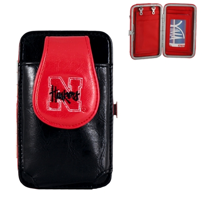 University of Nebraska Black & Red Embroidered Logo Leather Pouch Push Clasp Wallet