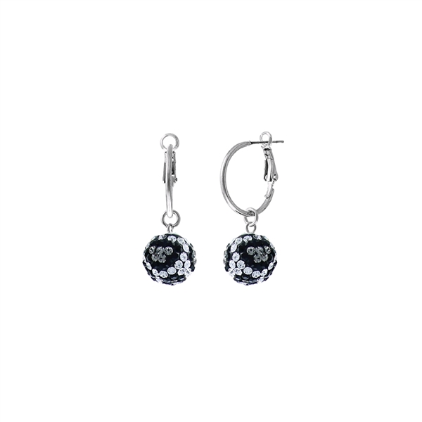 Handmade Beautiful White, Black & Gray 12MM Crystal Leopard Ball Silver Toned Hoop Earrings