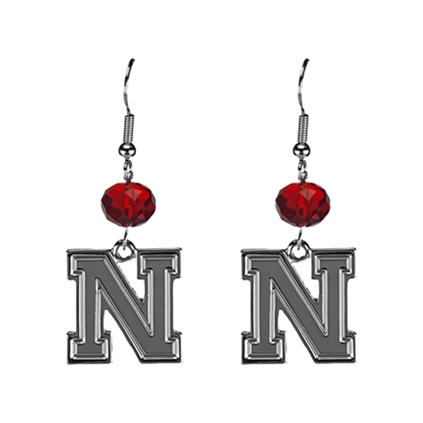 Silver Beaded Drop Earrings Nebraska Husker