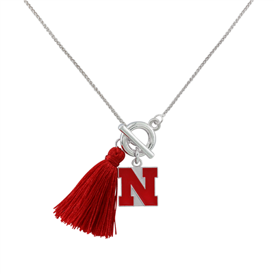 College Fashion University of Nebraska Logo Charm Tassel Norma Necklace Lobster Clasp