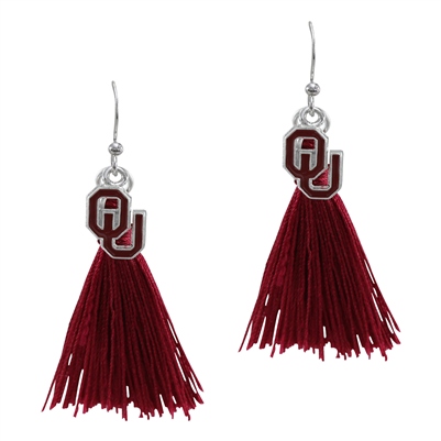 College Fashion University of Oklahoma Logo Charm Tassel Post Dangle Eambi Earrings