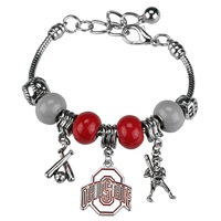 Beaded Charm Bracelet Ohio State Buckeye Silver