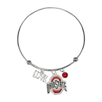 College Fashion Crystal Ohio State University Logo Charm Tassel Beth Push Bangle Bracelet