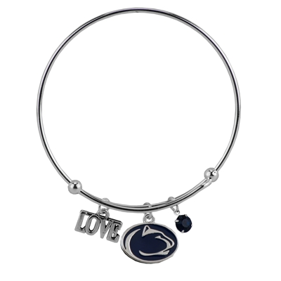 College Fashion Crystal Pennsylvania State University Logo Charm Tassel Beth Push Bangle Bracelet