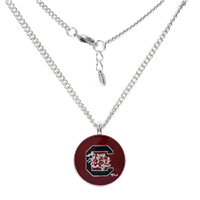 University of South Carolina Logo Team Colored Round Charm Silver Necklace