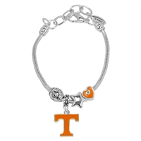 University of Tennessee Logo Team Colored Charms Silver Bracelet