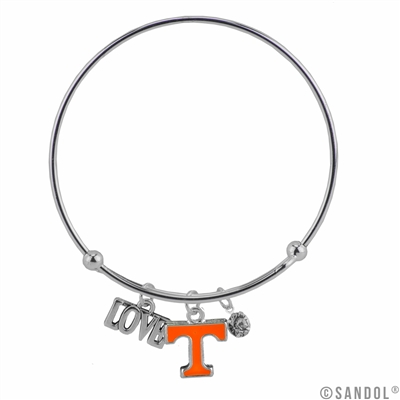 College Fashion Crystal University of Tennessee Logo Charm Tassel Beth Push Bangle Bracelet