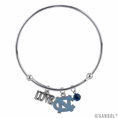 College Fashion Crystal University of North Carolina Logo Charm Tassel Beth Push Bangle Bracelet