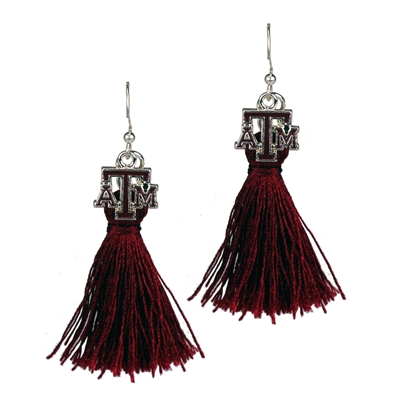 College Fashion Texas A&M University Logo Charm Tassel Post Dangle Eambi Earrings