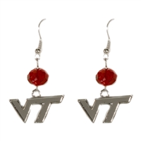 Silver Beaded Drop Earrings Virginia Tech Hokies