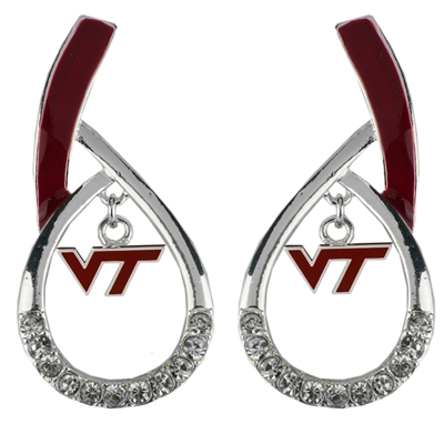 Virginia Tech Silver Rhinestone Earrings Licensed College Jewelry