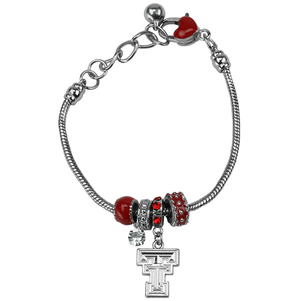 College Fashion Crystal Texas Tech University Logo Charms Betsy Bracelet