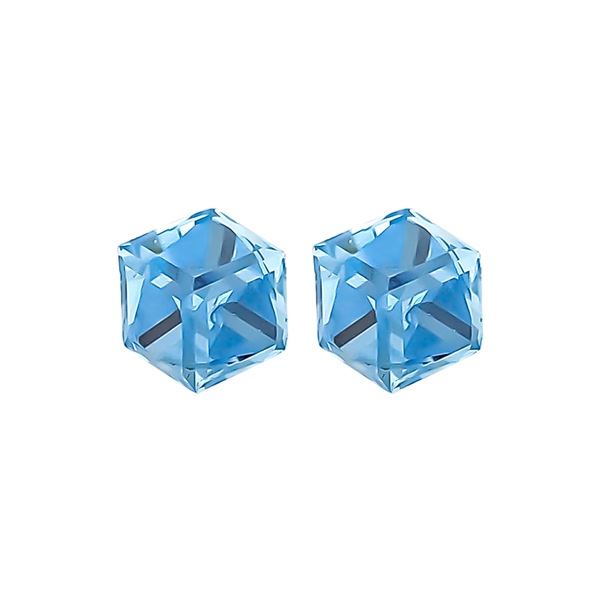 Fashion Sparkling 0.8mm Aquamarine Crystal Cube Stud Earrings