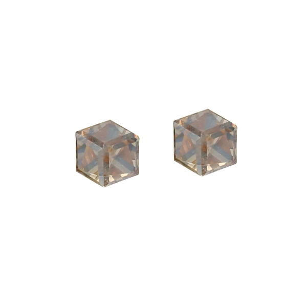 Fashion Sparkling 0.8mm Light Smoked Topaz Crystal Cube Stud Earrings