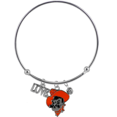 College Fashion Crystal Oklahoma State University Logo Charm Tassel Beth Push Bangle Bracelet