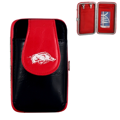 University of Arkansas Black & Red Embroidered Logo Leather Pouch Push Clasp Wallet