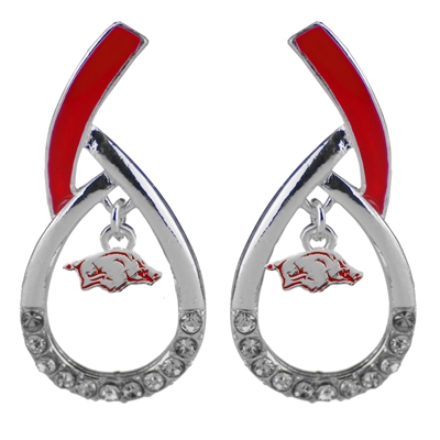 U of A Silver Rhinestone Earrings Licensed College Jewelry Cardinals