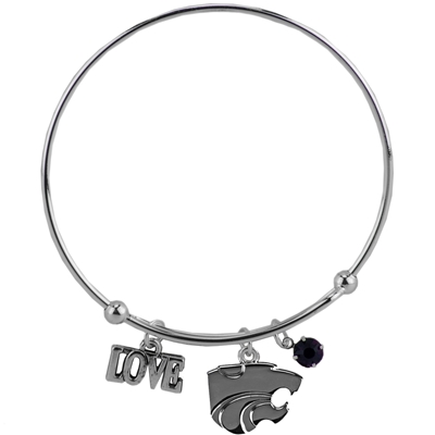 College Fashion Crystal Kansas State University Logo Charm Tassel Beth Push Bangle Bracelet