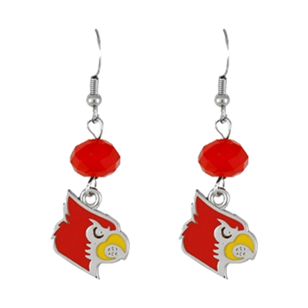 Silver Beaded Drop Earrings Louisville Cardinal