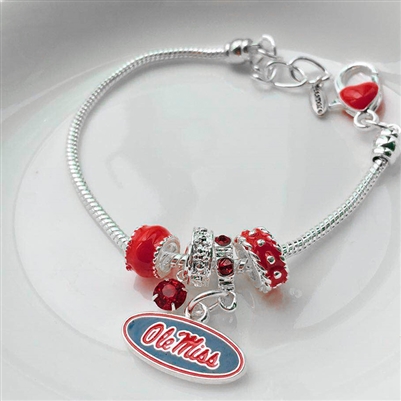 College Fashion Crystal University of Mississippi Logo Charms Betsy Bracelet