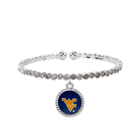 College Fashion Crystal West Virginia University Logo Charm Cuff Bangle