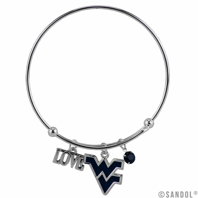 College Fashion Crystal West Virginia University Logo Charm Tassel Beth Push Bangle Bracelet
