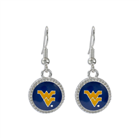 West Virginia University Mountaineers Logo Team Colored Round Charm Silver Earrings