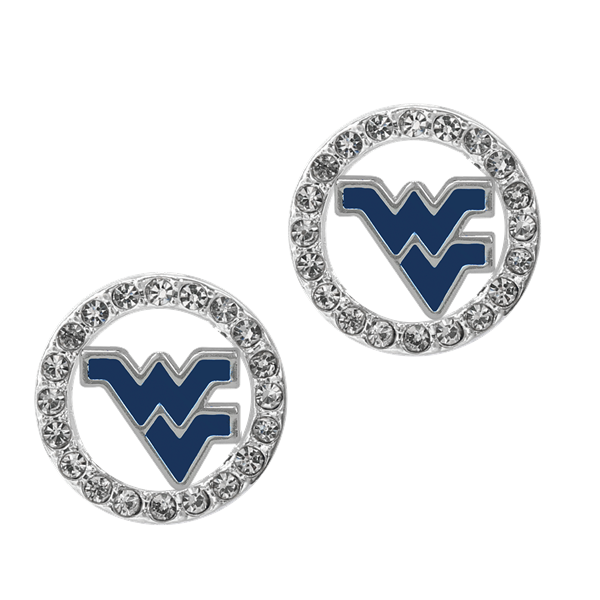 College Fashion Crystal West Virginia University Logo Charm Stud Earrings