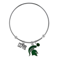 College Fashion Crystal Michigan State University Logo Charm Tassel Beth Push Bangle Bracelet