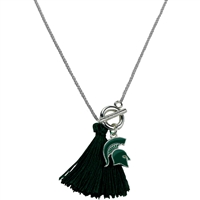 College Fashion Michigan State University Logo Charm Tassel Norma Necklace Lobster Clasp