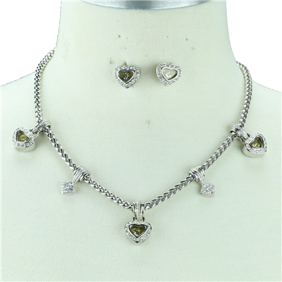 CRYSTAL HEART CHARM NECKLACE SET