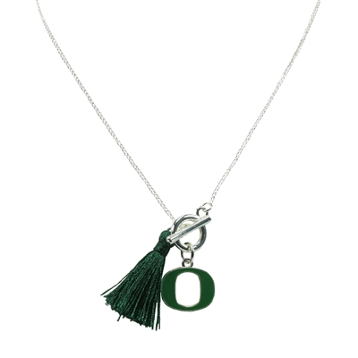 College Fashion University of Oregon Logo Charm Tassel Norma Necklace Lobster Clasp