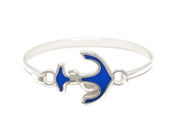 Stylish Silver & Blue Anchor Charm Bangle Wholesale Bracelet