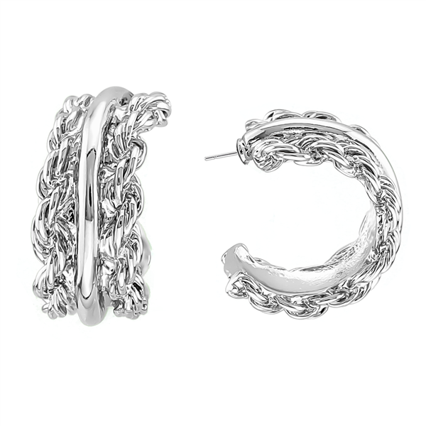 Elegant & Formal Silver-Toned Twisted Braided Cuff Earrings