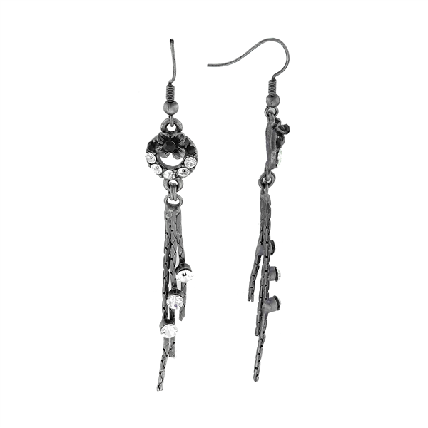 Simple Stylish Sparkling Black & Clear Crystal Aluminum Drop Post Earrings