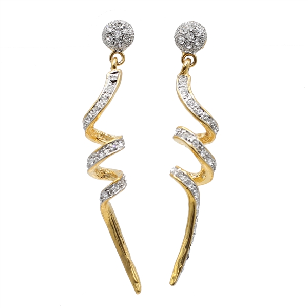 Fashion Stylish Sparkling Diamond Crystal Gold-Toned Swirl Post Dangle Earrings