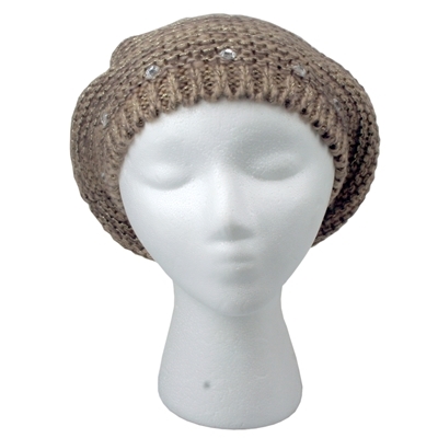 Tan Knitted Pom Beret