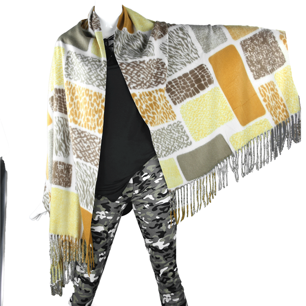 Multi-Colored Animal Printed Ivory Cashmere Soft Oblong Shawl Scarf