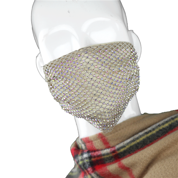 Sparkling Iridescent Rhinestone Fashion Beige Face Mask