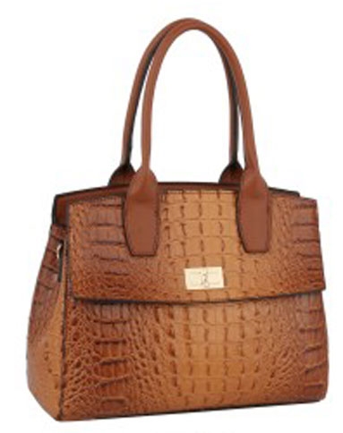 Stylish Brown Faux Crocodile Leather Fashion Shoulder Satchel Set