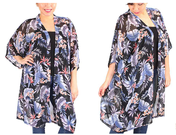 Black tropical print with vibrant colors