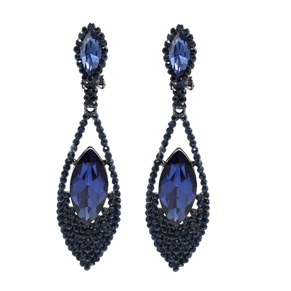 Stylish Navy Crystal Stone Dangle Clip-On Earrings