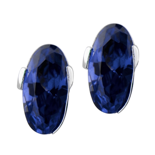 Gorgeous Sparkling Sapphire & Clear Cubic Zirconia Crystals Sterling Silver Royalty Stud Earrings