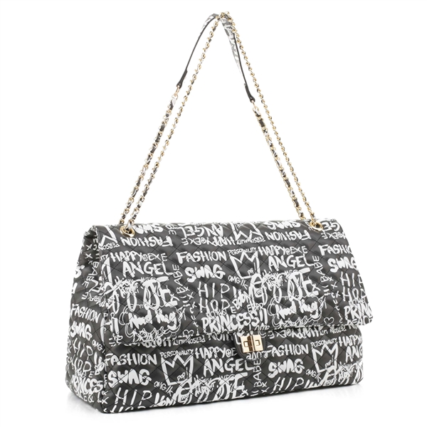 Colorful Graffiti Printed Black & White Clutch Duffle 2.0 Satchel Bag