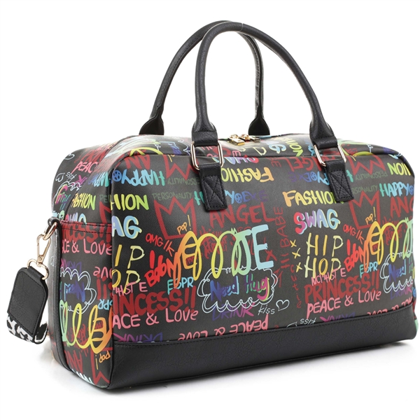 Colorful Graffiti Printed Black & Multi Duffle Bag