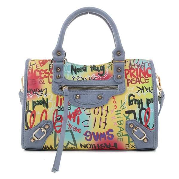 Colorful Graffiti Printed Yellow, Blue & Multi Satchel Handbag