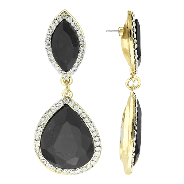 Stunning Sparkling Clear Crystal Jet Black Stone Gold-Toned Stud Earrings