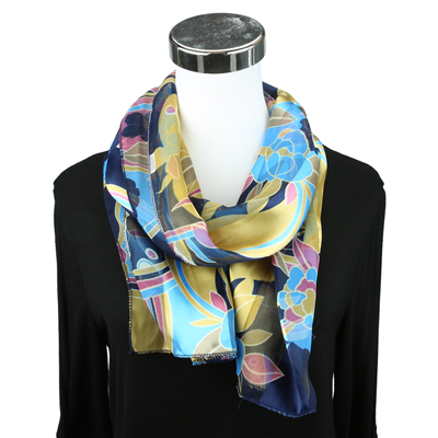 Blue Floral Print Scarf